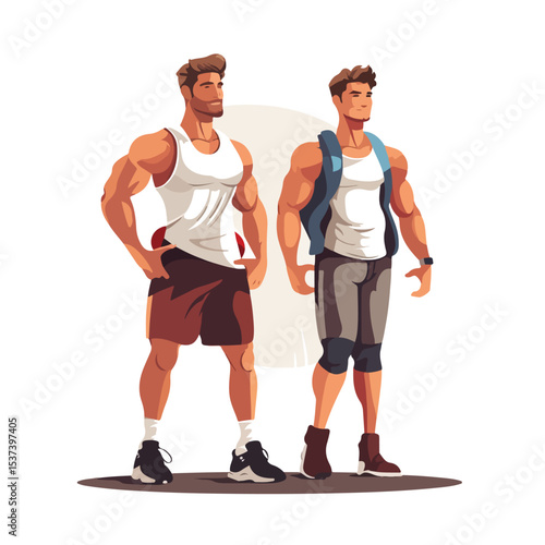 Professional Young Men Athletes Practicing Exercise - Sports Characters Illustration
