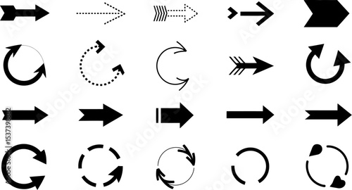 Collection of various arrow styles and circular arrow designs displayed on a white background