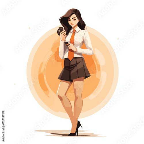 Professional Businesswoman Using Smartphone for Business Communication Vector Illustration