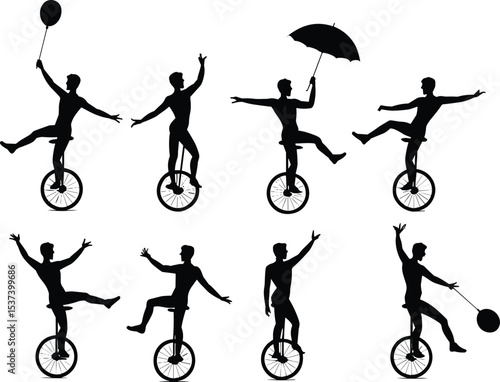 Circus Performer Silhouettes: Unicyclists, Jugglers, and Entertainers in Action