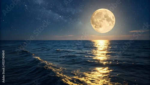 Full moon ocean night stars moonlight scenic view