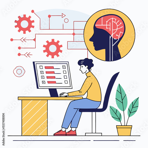 Artificial Intelligence Concept with Human Brain and Programming Interface

