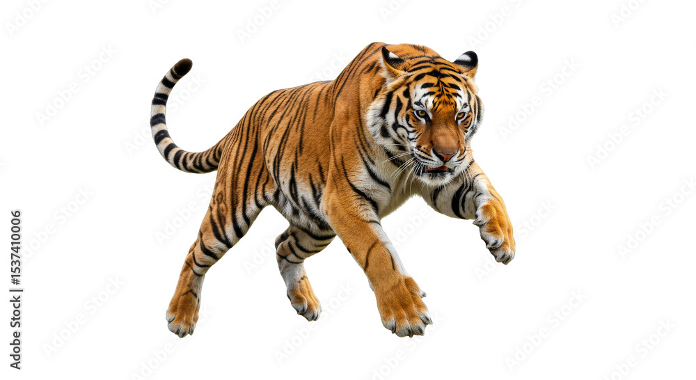 Obraz premium Tiger attacking on something isolated, Cutout 
