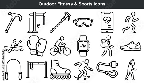 Outdoor fitness sports icons line art graphics