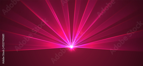 Pink lasers background., glowing rays or neon beams, bright futuristic backdrop. Concert or nightclub spotlights. Vector illustration.