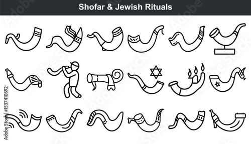 Rosh hashanah shofar jewish rituals icons symbols
