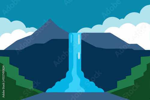 Majestic Waterfall Landscape Serene Nature Illustration