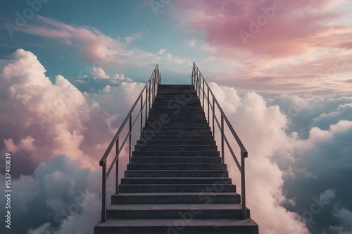 Surreal Floating Staircase Leading Into the Sky or Unknown Realm