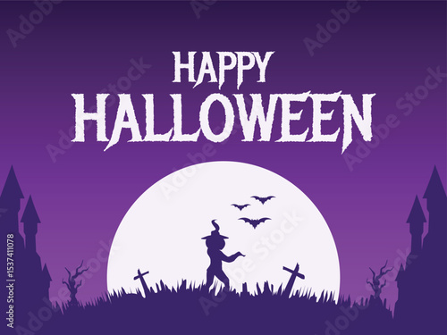 Happy Halloween greeting card design is suitable for use as a greeting card, banner, pamphlet, with a vector design style