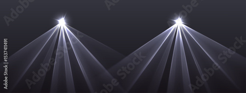 White lasers background., glowing rays or neon beams, bright futuristic backdrop. Concert or nightclub spotlights. Vector illustration.