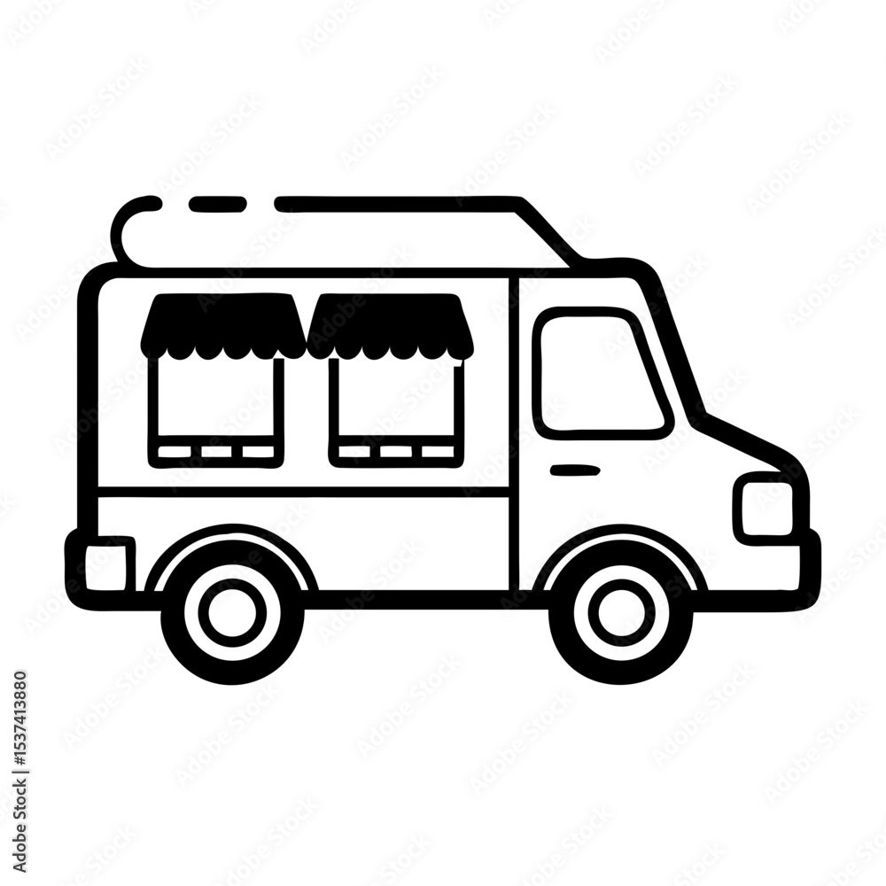 Food truck with open windows serving customers in urban setting Food truck with open windows serving customers in urban setting