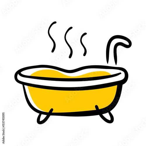 Hand Draw bathtub with steam icon on transparent background for web and graphic design