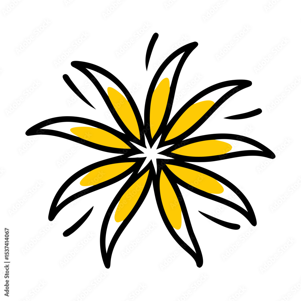 Hand Draw bold burst flower with extended petals icon on transparent background for web and graphic design Hand Draw bold burst flower with extended petals icon on transparent background for web and graphic design