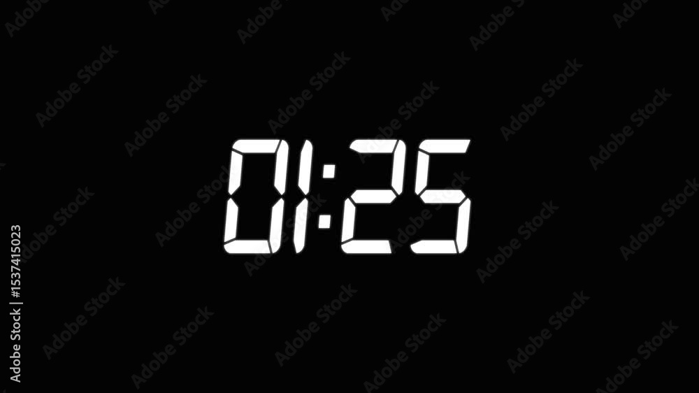 1:30 second timer countdown animation, countdown timer animation from 90s to 0s countdown timer animation on transparent on black background.4k video