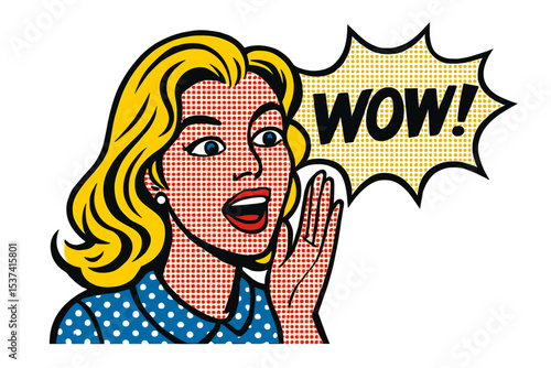 Vector illustration of a comic woman with a speech bubble and a surprised blond woman with her mouth open