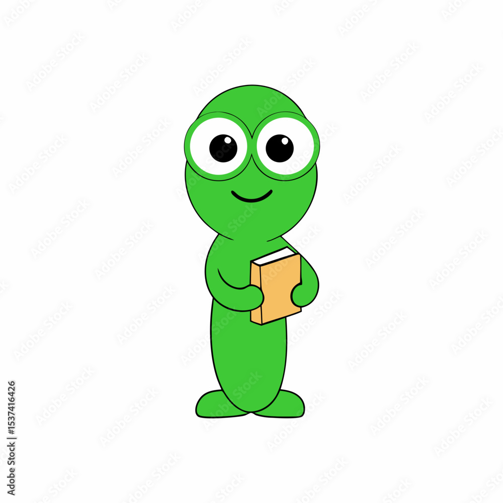 Fototapeta premium cartoon-cute-green-worm-school-teacher-character-