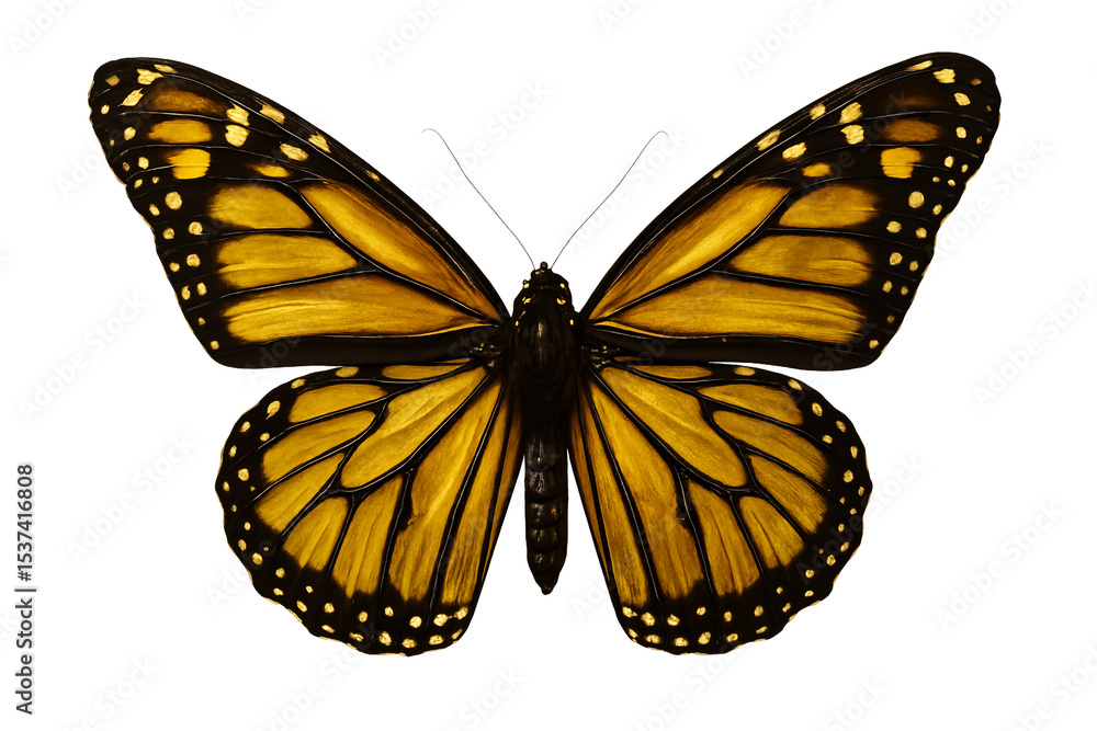Fototapeta premium Golden monarch butterfly wings isolated on white