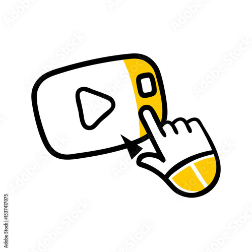Hand Draw mouse click on video icon on transparent background for web and graphic design