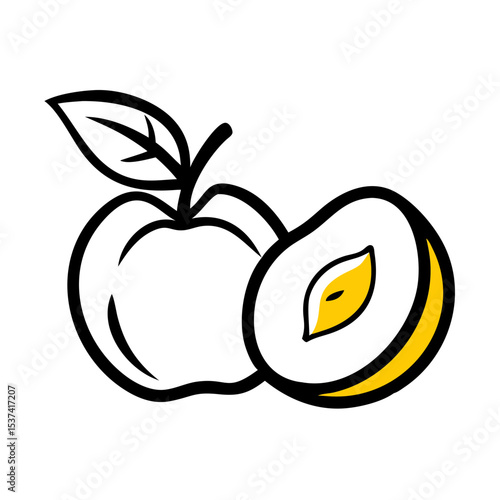Hand Draw peach or nectarine icon on transparent background for web and graphic design