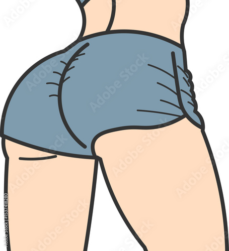 Female illustration highlighting defined glutes with tight shorts and athletic body