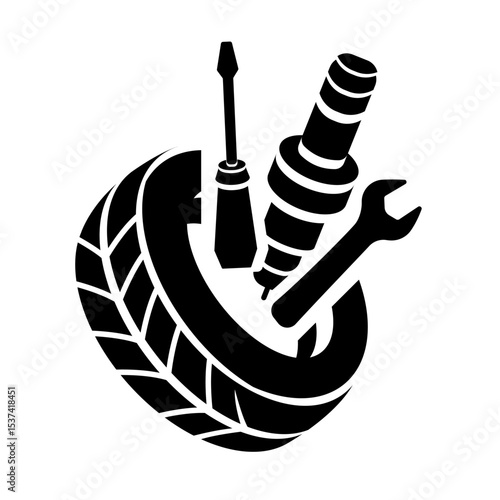 Auto repair and parts shop logo or sign isolated on white.