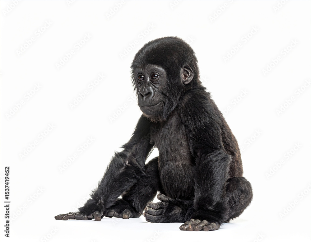 Fototapeta premium Baby Gorilla. Wildlife Animals. Zoo Animals. Isolated White Background.