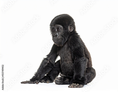 Baby Gorilla. Wildlife Animals. Zoo Animals. Isolated White Background.