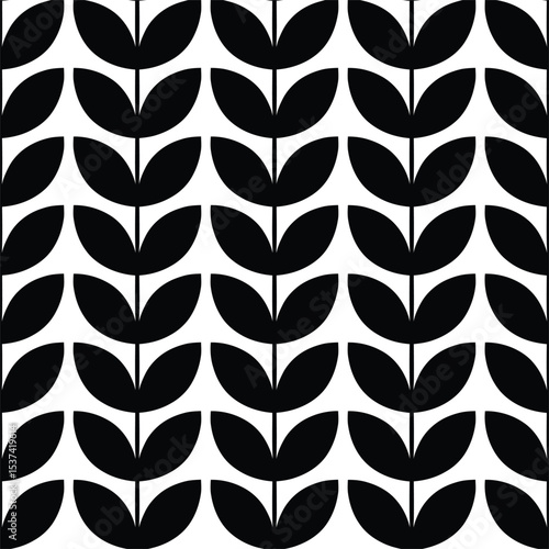 Vector Black and White Danish Pattern, Abstract Floral Leaf Design.