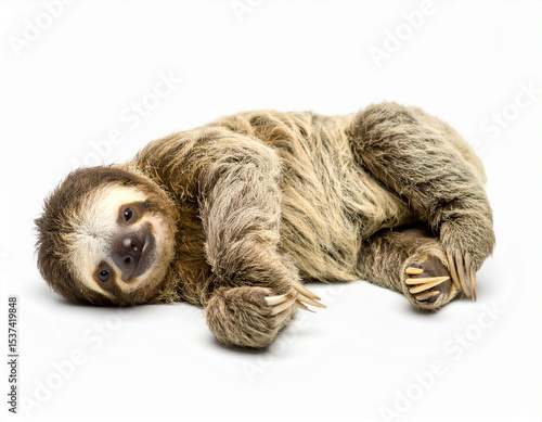 Adorable Sloth Resting. Wildlife Animals. Zoo Animals. Isolated White Background.