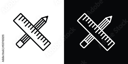 Pencil and ruler icon set in line.