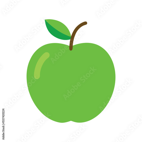 Green apple crisp tart fruit with leaf in flat vector drawing color vector illustration