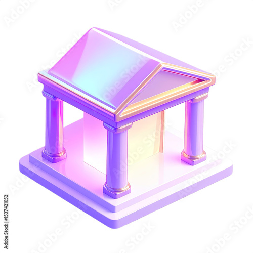 3D icon of a bank or institution building in ivory and transparent gold glass Isolated on transparent background