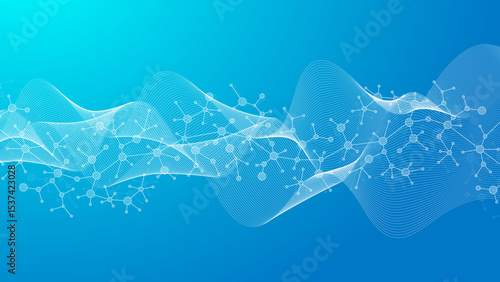 Colorful molecules background. DNA helix, DNA strand, DNA Test. Molecule or atom, neurons. Abstract structure for science or medical background, banner. Scientific illustration.