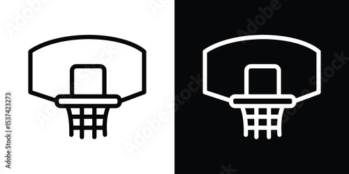 Basketball hoop icon set in line.