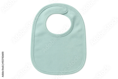 Light green baby bib hanging, protecting infant clothing during feeding time, transparent backdrop