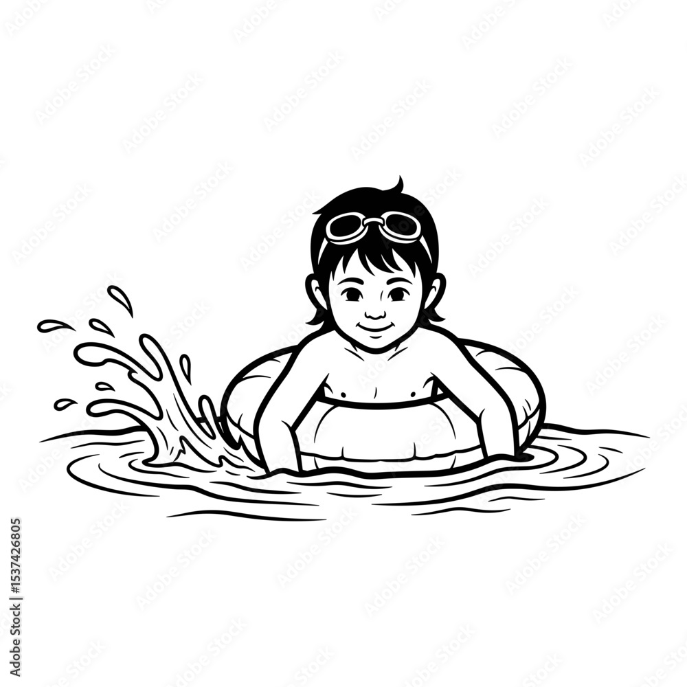 Child feeling playful, swimming in pool with inflatable ring Child feeling playful, swimming in pool with inflatable ring