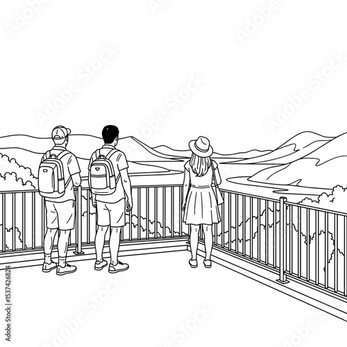 Travelers feeling amazed, admiring scenic view from lookout point