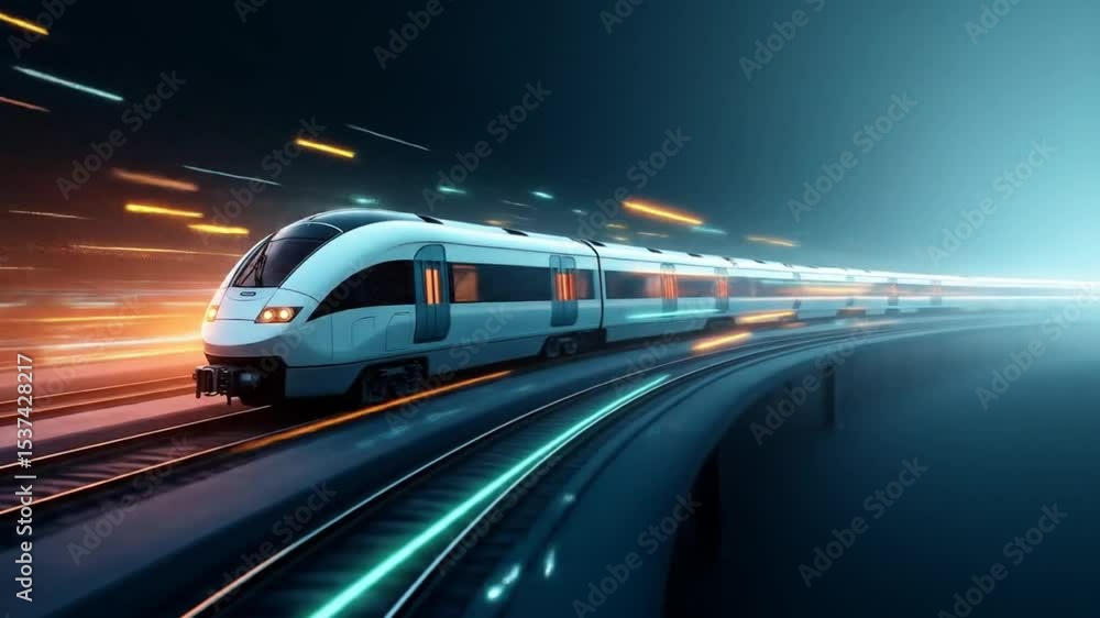 High-Speed Futuristic Train Animation with Light Streaks and Modern Design Elements High-Speed Futuristic Train Animation with Light Streaks and Modern Design Elements