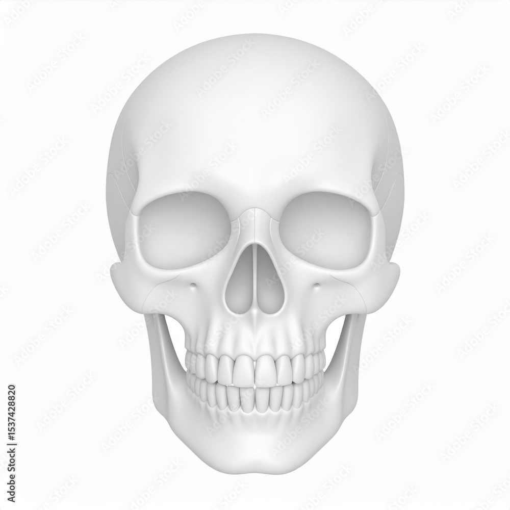 Fototapeta premium White Human Skull 3D Render on White Background