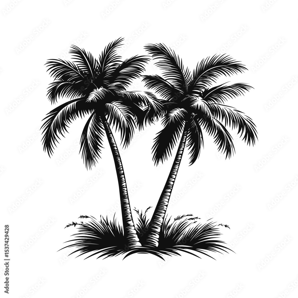 Fototapeta premium Palm Trees Sketch Illustration Design Vacation Concept Hand Drawn