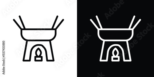 Fondue pot icon set in line.