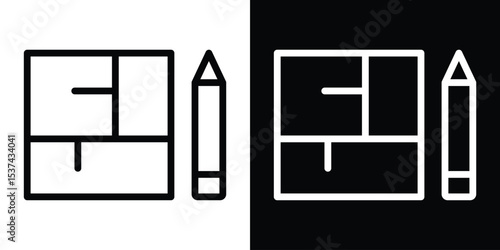 Floor plan icon set in line.