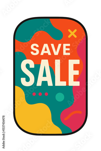 A hipster graphic featuring a curved rectangle shape and trendy colors defines this modern abstract sale banner, which is available in vector format for use in marketing and print applications