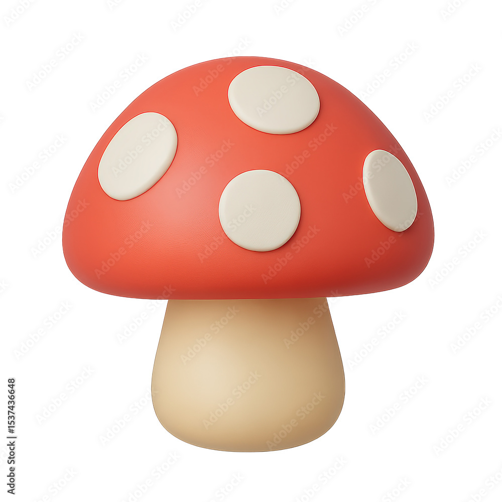 Fototapeta premium Whimsical Red Mushroom with White Polka Dots Against a Soft on transparent background