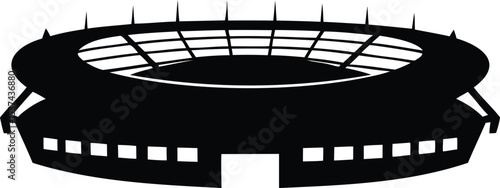 A black and white depiction of a classic stadium architecture