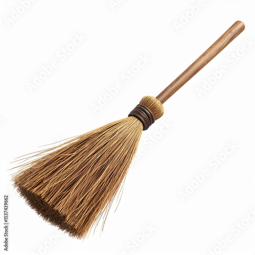 Wallpaper Mural Brown Wooden Broom with Straw Bristles on White Background Torontodigital.ca