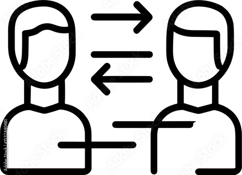 Two individuals exchanging ideas in a minimalist outline style  