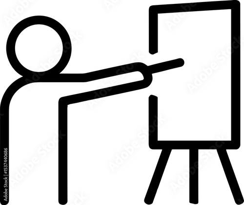 Stick figure presenting information on an easel during a presentation  