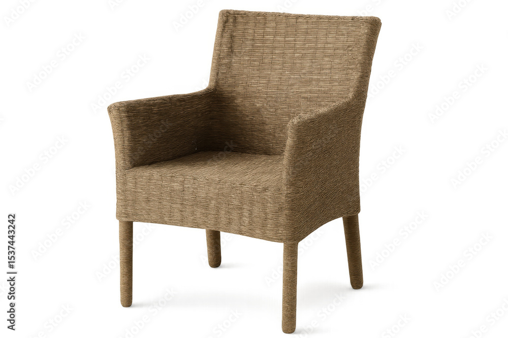 Fototapeta premium Wicker armchair providing cozy seating, natural texture highlighting minimalist interior design against transparent backdrop