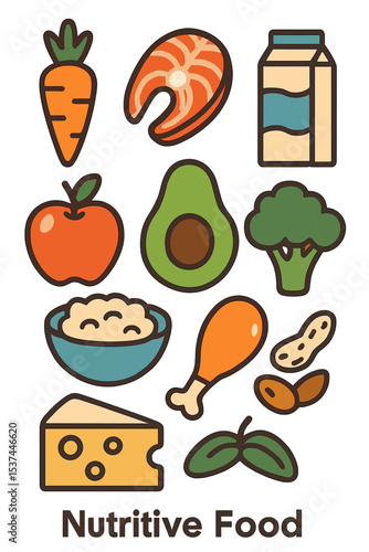 Vector illustration design featuring a group of nutritive food icons